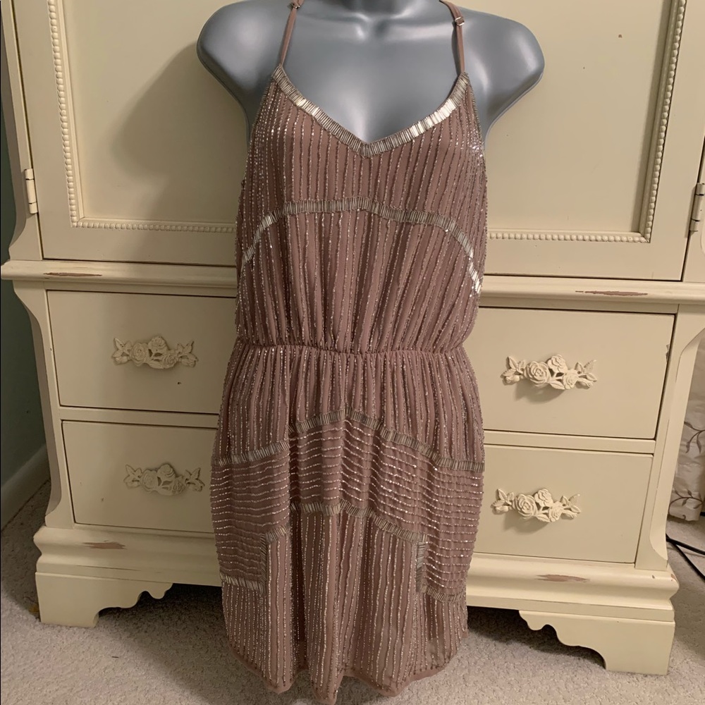Beautiful Mauve Dress with Silver Beaded Details